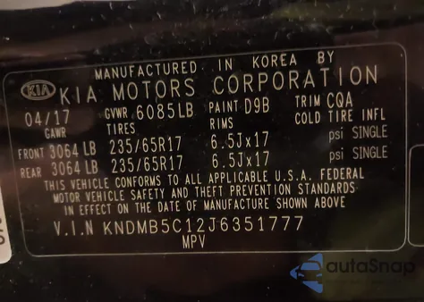 2018 Kia Sedona Lx from USA, damaged, VIN KNDMB5C12J6351777